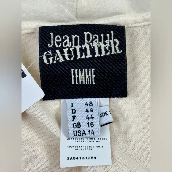 Jean Paul Gaultier Cream Silk & Rayon Backless Ruffle Halter Wrap Dress, Sz L - Picture 11 of 16
